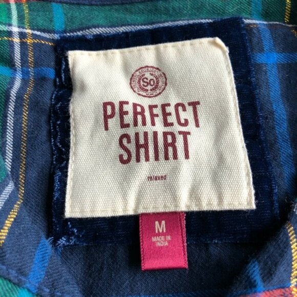 *SO* Blue Plaid Long Sleeve Button Down Shirt Sz M - Picture 5 of 5